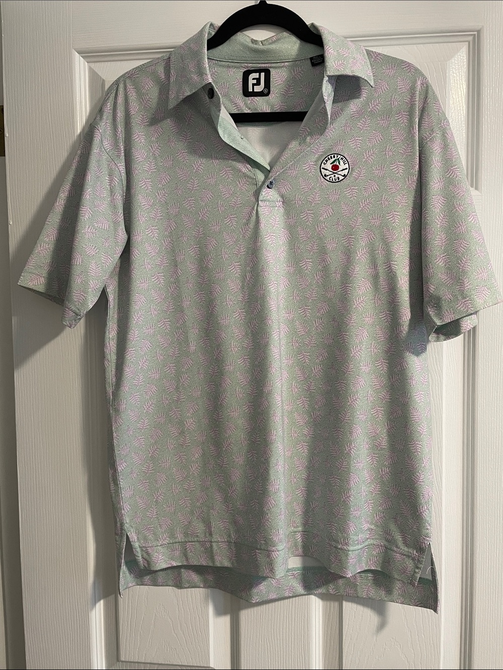 Cherry Hill Golf Shirt - FootJoy Mint Green Polo with Pink Print